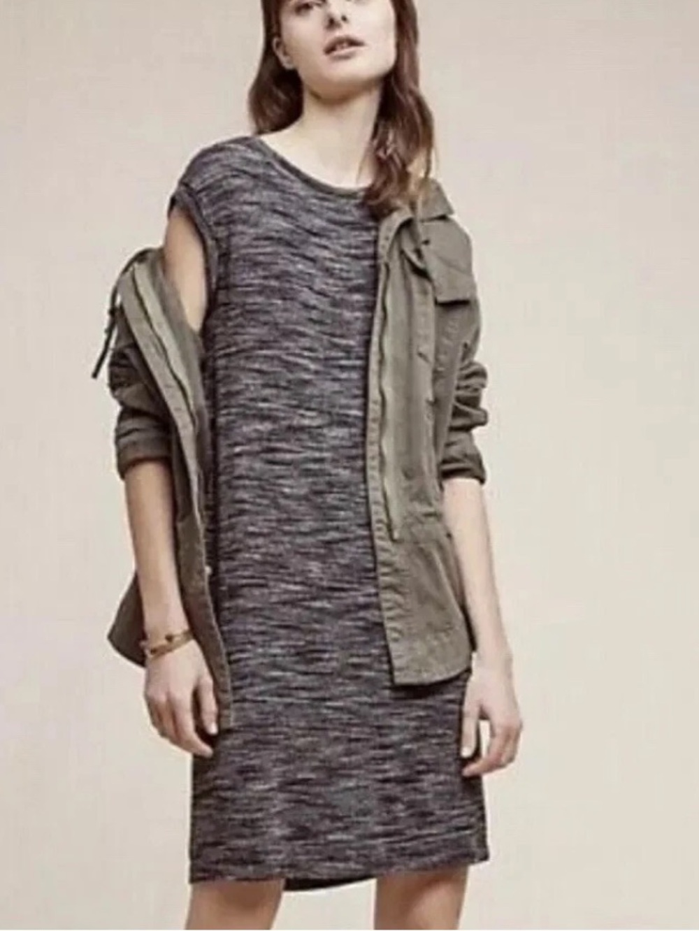 Cloth & Stone Anthropologie Marled Jersey T-Shirt Dress Stretch Black M Neutral
